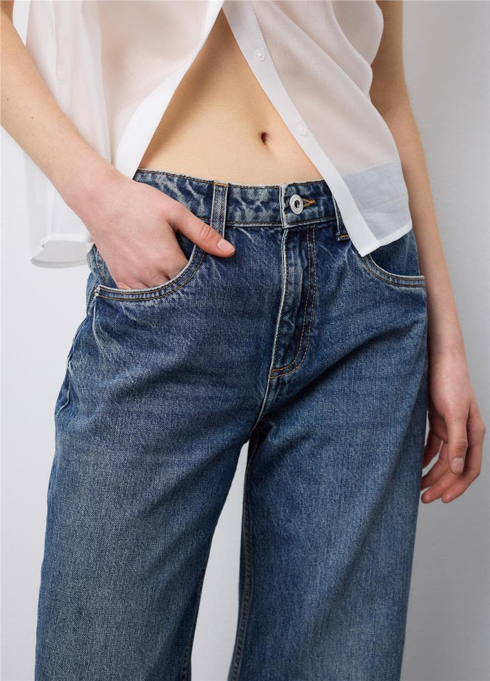Saf Pamuklu Düz Mavi Denim Kot Pantolon — 4