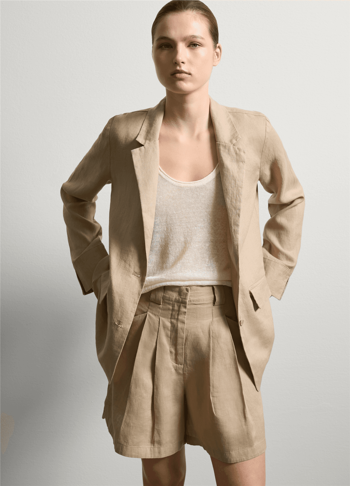 Keten Akışkan Bej Blazer — 3