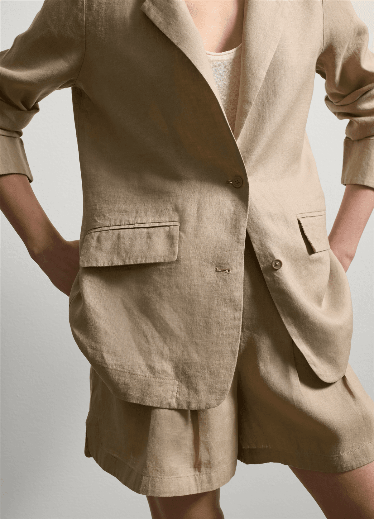 Keten Akışkan Bej Blazer