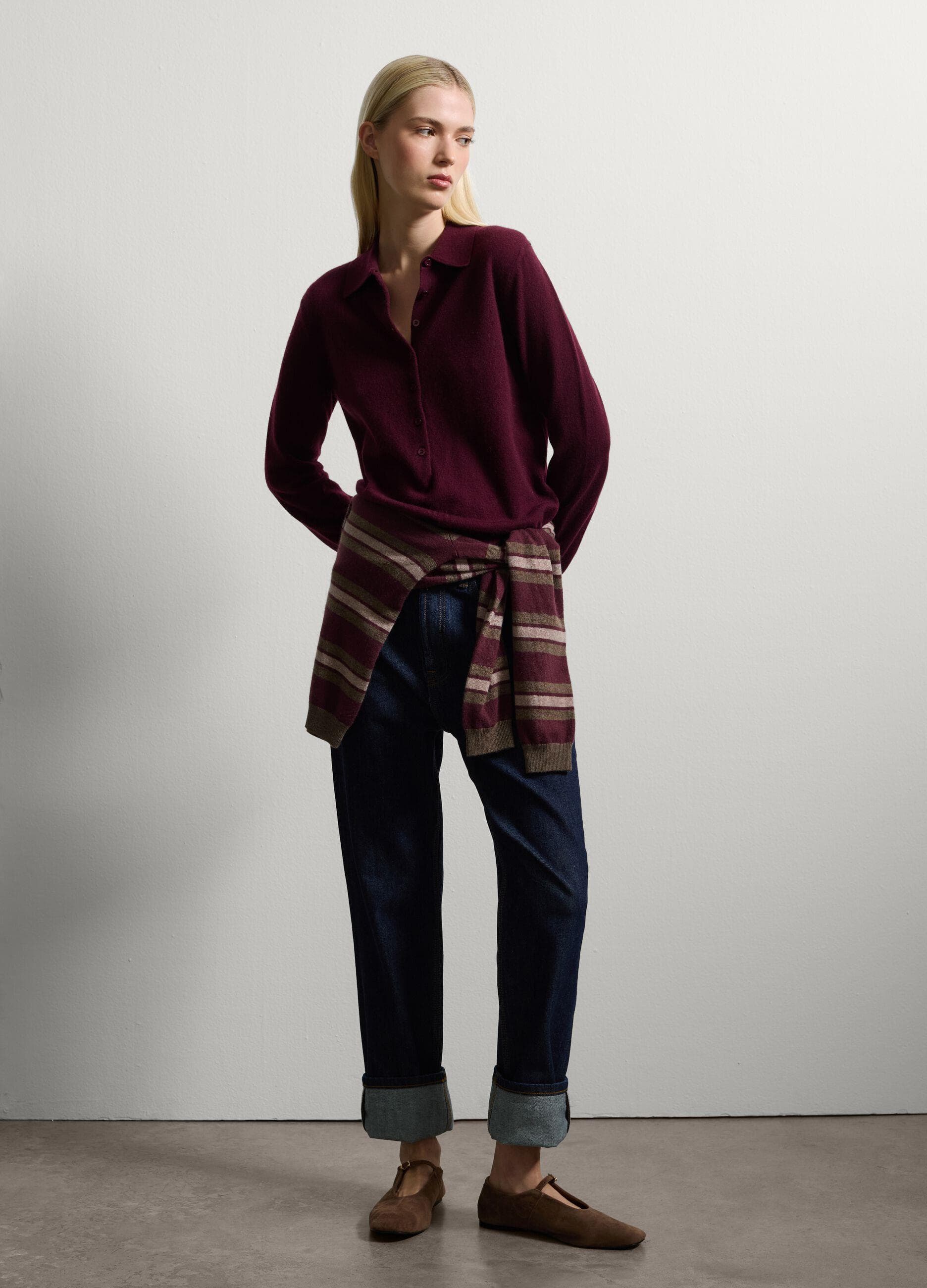 Oversize Bordo Saf Kaşmir Kazak — 2