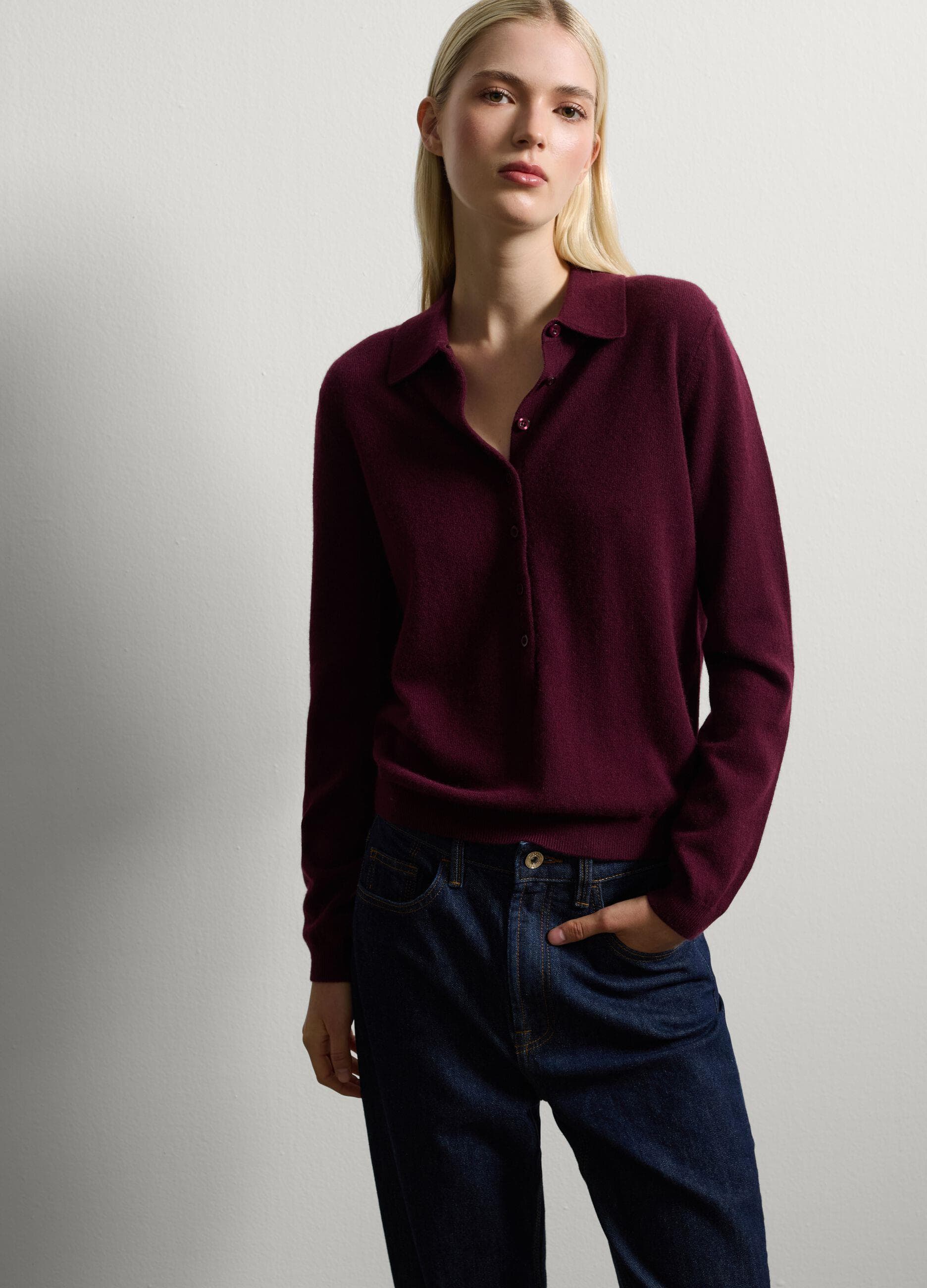 Oversize Bordo Saf Kaşmir Kazak — 3