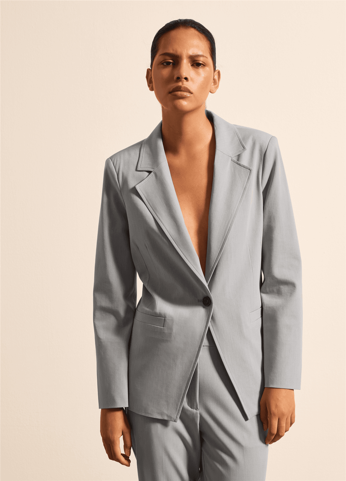 Tek Düğmeli Gri Blazer