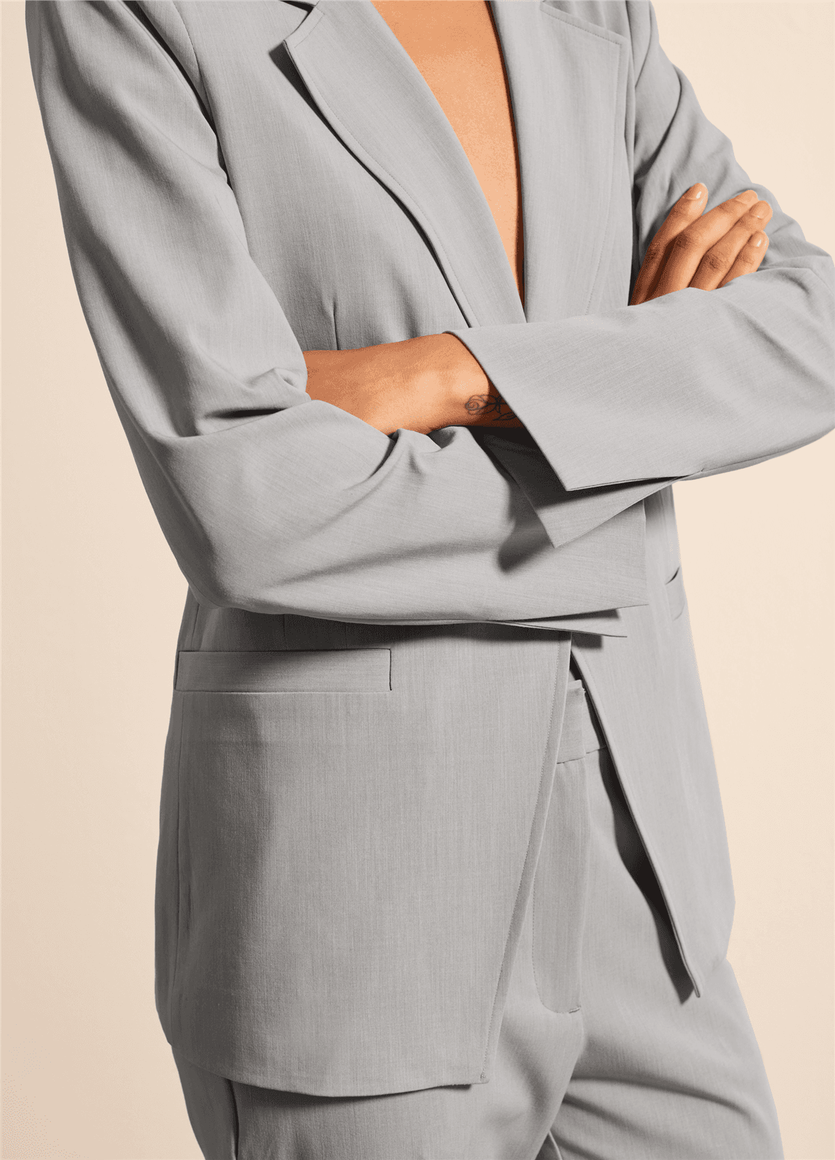 Tek Düğmeli Gri Blazer — 3