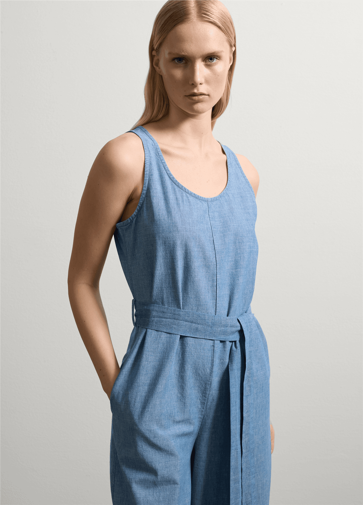 Uzun Akışkan Denim Tulum